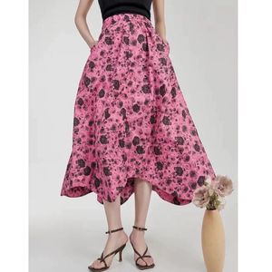 Wholesale vintage rose prints resale online - Skirts Summer Rose Printed Midi Skirt Vintage Curved Hem Women French Pairs Fashion