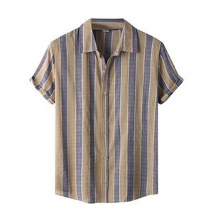 Men's T-Shirts Summer Casual Vertical Stripe Shirt Short Sleeve Button Turn-Down Collar T-Shirt Oversized T For Men Tshirt