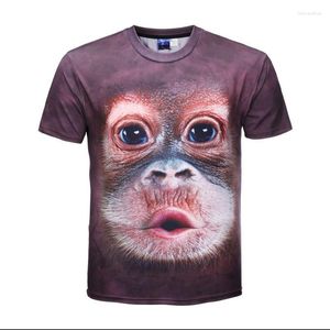 Herren T-Shirts 3D Monkey Print T-Shirt Unisex Plus Size Kurzarm Tier Braun Rundhals Elastisch TMen's Imon22