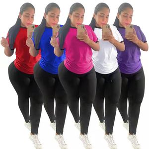 Yaz Pamuk Eşofman Kadınlar Jogger Kısa Kollu Kıyafetler Kazak Baskı T Gömlek Pantolon İki Parçalı Setleri Rahat Eşleştirme Set Spor Takımları 7388