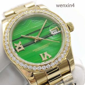 Classic Women watch stainless steel precision automatic movement steel band waterproof watch 31 mm bezel small diamond malachite face