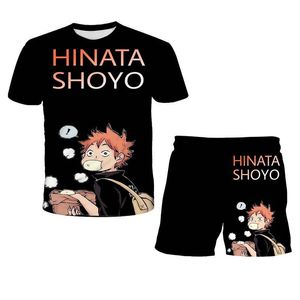 Tracksuits voor heren anime haikyuu t-shirt mannen zomer 3d print heren t-shirt shorts set sportpakken kinderen jongens zwemmen kledingpak briefsmen '