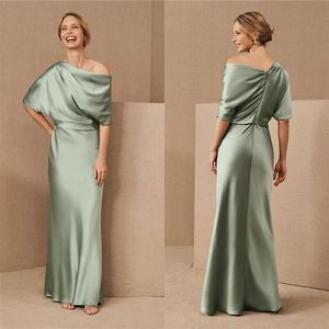 Simple Satin Mermaid Mother Of The Bride Dresses One Shoulder Floor Length Formal Party Gowns Ruffle Wedding Guest Dress259t