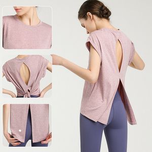 LU-018 Completo da yoga per donna Camicia da ragazza che corre T-shirt ad asciugatura rapida Abbigliamento sportivo casual da donna Esercizio fitness Abbigliamento a maniche corte Nave veloce