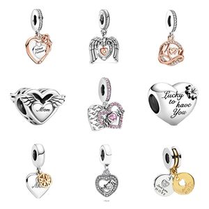 Novo Popular 925 Sterling Silver Silver European Pearl Heart Two Tone Family Tree Charm para Pandora Bracelets Jóias Diy