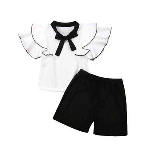 Citgeett Summer Toddler Baby Kids Girls Chifon Tops T-Shirt Black Shorts Outfits Fashion Set Clothing J220711