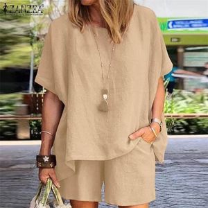 Zanzea yaz gündelik eşofmanlı kadın şortlar kısa kollu gömlek üstleri gevşek mini şort iki parça eşleşen set sokak kıyafeti 220602