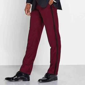 2022 Burgundy Men's Suit Pants Slim Fit Casual Trousers Tailor-made Formal Groomsmen Groom Prom Party Navy Blue Wedding Pants L220702
