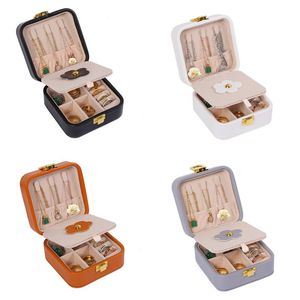 Caixas de armazenamento de jóias com espelho portátil PU Organizer Exibir jóias de viagens de jóias para brincos anel de colar