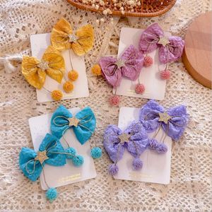 Hair Accessories 8pair/Lot Korean BowHair Clips For Girls Hanging Pompom Tassel Bows Star Rope Fashion Kids Hairpins