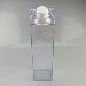 US Local Warehouse 500-ml-Milchflasche aus nicht sublimationsfreiem, quadratischem Becher, Kunststoff, durchsichtig, transparente Wasserflaschen, Cartoon-Acryl, schlicht, Saft, Mike-Karton, Box-Tasse, BPA-frei