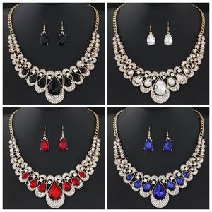 Water Drop Necklace Earrings Sets Crystal Diamond Necklace Chandelier for Women Lady Fashion Wedding Accessories Jewelry Set Gift