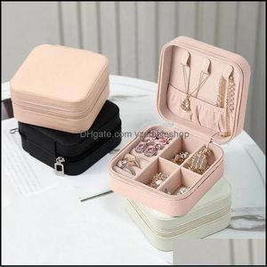 Joyas de cajas Pantallas de envasado Portable Caja pequeña Mujeres Organizador de joyería de viaje PU Cuero Mini Case Anillo Otswz