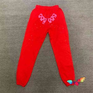 2022 Red Sp5der 555555 Pants Men Women High Quality Angel Number Puff Printing Sp5der Sweatpants Joggers Terry Trousers