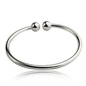 Pulseira de prata com bola dupla feminina, punho aberto, punhos de mão, pulseiras esterlinas 925, pulseiras da moda