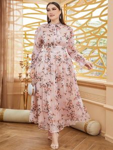 Plus Size Dresses Women Large Maxi Dress 2022 Spring Pink Chic Elegant Long Sleeve Floral Evening Party Wedding Festival ClothingPlus Holl22