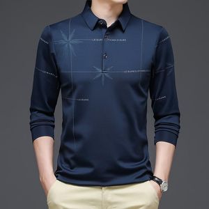 Polos Polos Korean Fashion Odzież Mężczyźni Mężczyźni Osojen długoterminowy koszulka TEE TEE Drukuj antyshinkle inteligentny swobodny koszula