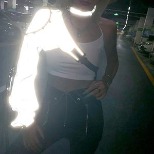Giacche da donna Cool Women Reflective Irregular Tops Una spalla manica lunga Bling Hollow Out Jacket con fibbia Luminous Dance OutcoatWome