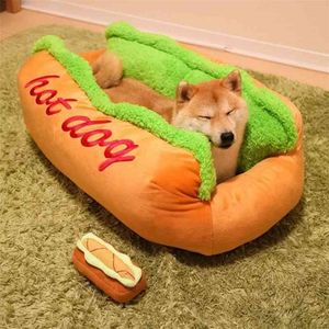 ホットドッグベッド小犬用ホットドッグベッド2サイズ犬用ベッド犬小屋猫マットペット子犬犬小屋のための温かいソフトベッド睡眠製品210401