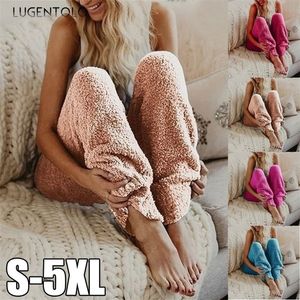 LUGENTOLO PONTES Mulheres outono Inverno Novo moda Plus Size Liew 5xl Color Solid Casual Street Lazy Plush Cozy Pants T200223
