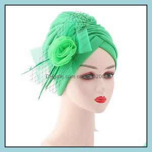 Beanie/Skl Caps Hats Hats Scarves Gloves Fashion Accessories Lastest Feather Flower Turban Bonnet For Women Muslim Headscarf Wedding Part