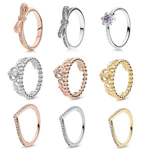 新しい人気の925スターリングシルバーリング光沢のあるボウボウルスタッキングエクサイツリングCZ Ms. Valentine's Day Gifte Jewelry