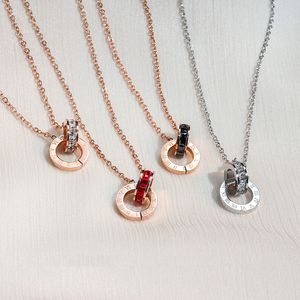 Luxury Roman Numerals Pendant Necklaces Crystal Diamond Rose Gold Silver Fashion Titanium Steel Double Circle Bracelets Anklets Women Gift Never Fade Not Allergic