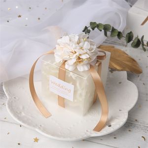 10/20/50pcs Obrigado Transparent Gift Bags Artificial Flower Ribbon Casamento