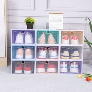 Scatola di immagazzinaggio per scarpe antipolvere in plastica addensata Scatole per organizer per scarpe impilabili color caramella a vibrazione trasparente