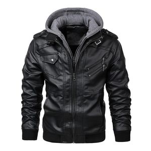 Herrjackor Autumn Winter Men's Motorcykel läderjacka vindbrytare huva manliga utkläder varm cyklist pu l-5lmen's