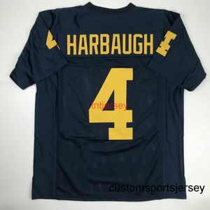 Custom New Jim Harbaugh Michigan Blue College costurou a camisa de futebol qualquer número de nome