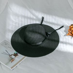 Sommarstrand Stora Brim Hattar Bow Ribbon Ladies Straw Hat Travel Vacation Foldbara Beach Caps