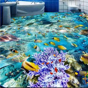 2022 Anpassad 3D Golvmålning Väggmålning Ocean World Vinyl Floor PVC Självhäftande tapeter