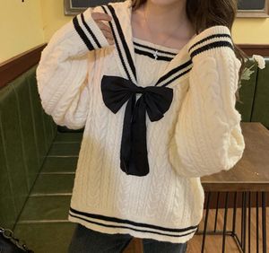 Vintage tröjor för kvinnor 2022 vinterkläder kvinna preppy stickande tröjor överdimensionerade toppar koreansk sjöman krage tröja