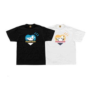 ヒューマンアヒルラブプリント漫画群がった半袖Tシャツメンズストリートルーズカップル