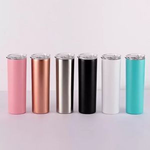 Sublimation Tumblers 20 Oz Black Stainless Steel Double Wall Insulated Water Bottles Mugs Cups Blank DIY Birthday Gifts with Lid Plastic Straws B0520A023