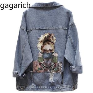 Gagarich BF Autumn Harajuku Printed Frayed Beading Denim Jacket Loose Casual Jeans Jacket Women Coat Outwear Female Jacket T200212