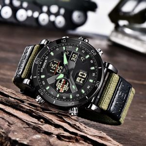 2022Mens Quartz Digital Watch Duoble Scale Stainless Steel Military Sports Analog Wristwatch Fashion Nylon Strap