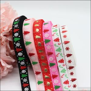 Wholesale Ribbon Sewing Fabric Tools Baby Kids Maternity 5 8"100Yards Lot Christmas Designs Foe Fold Over Elastic For Hair Ties Accessories Welcom