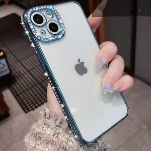Designer de moda diamante glitter transparente macio silicone casos de telefone para iphone 15 14 13 12 11 pro max qualidade flash claro capa à prova de choque