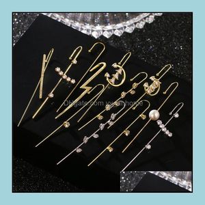 Andere Ohrringe Schmuck Elegante Ohrhaken für Frauen Goldohren Manschetten Hypoallergen Strass Knorpel Piercing Earrin Dhhgq