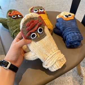 Five Fingers Gloves Cute Colorful Knitted Japanese Girl Winter Warm Plus Velvet Wool Girls Cartoon Halter 2022 Years Gifts