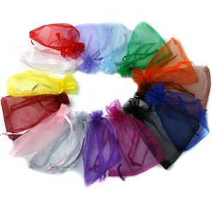 100 pz Coulisse Organza Sacchetto del Regalo di Imballaggio Display Sacchetto Dei Monili Per Perline FAI DA TE Gioielli Sacchetti regalo di Nozze 7x9/9x12 cm