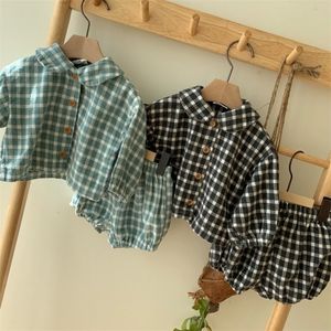 MILANCEL baby clothing plaid full sleeve shirt and bloomer boys clothes set fashion toddler girls set LJ201223