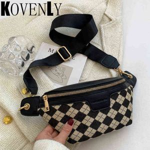 Canvas Bag for Woman Casual Travel midja S Black White Check Pattern Fashion Fanny Pack Banana Design Purse 220531