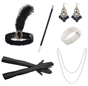 Anni '20 Fascia per capelli Flapper Tema Festa in costume Gatsby Copricapo di piume di cristallo con perline Accessori per capelli Fascinator