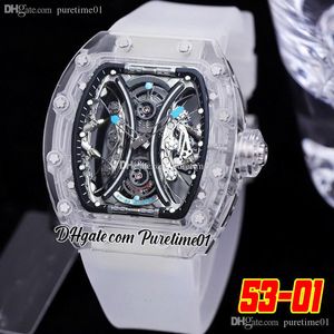 2022 حالة شفافة Pablo Mac Donough Miyota Mens Mens Watch Black Skeleton Dial White Rubber Strap Super Edition PureTime01 5301A1