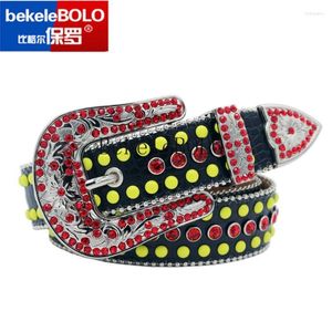 Kemerler Western Cowboy Deri Kemer Bling Çivili Kristal Rhinestone Kadınlar için Punk Style Lüks Uygun Parti Beleds Forb22