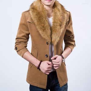 Men's Wool & Blends Wholesale- 2022 Plus Thick Velvet Coat Khaki Dark Blue Burgundy Black Four-color Fur Collar Fashion Classic1