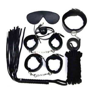 Nxy SM-Bondage-Halsband, weiches Leder, SM-Bondage-Anzug, Handschellen, Zehenmanschetten, Peitsche, Ballbrille, Augenmaske, Krawattenseil, 7-teiliges Set, Spielset, Sexspielzeug, 220426